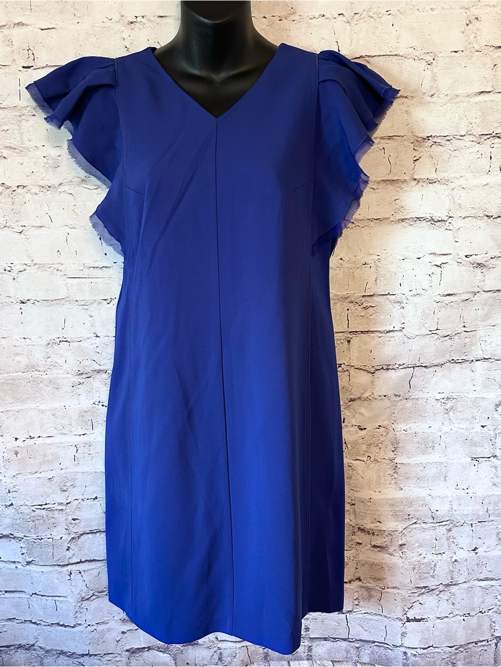 Rebecca Taylor Cobalt Blue V-Neck Flutter Sleeve Midi Dress